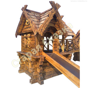 Детская деревянная площадка для дачи с горками, мостиками и перелазами